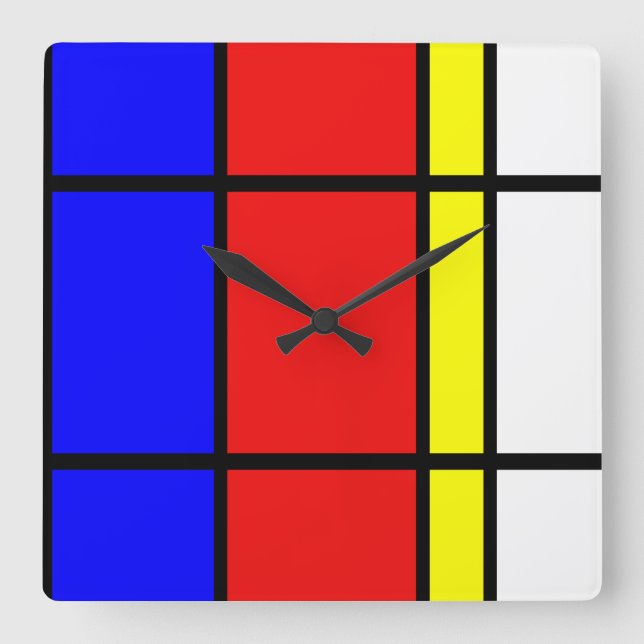 Piet Mondrian Art Stil Modern Ljusa färger Fyrkantig Klocka (Framsida)