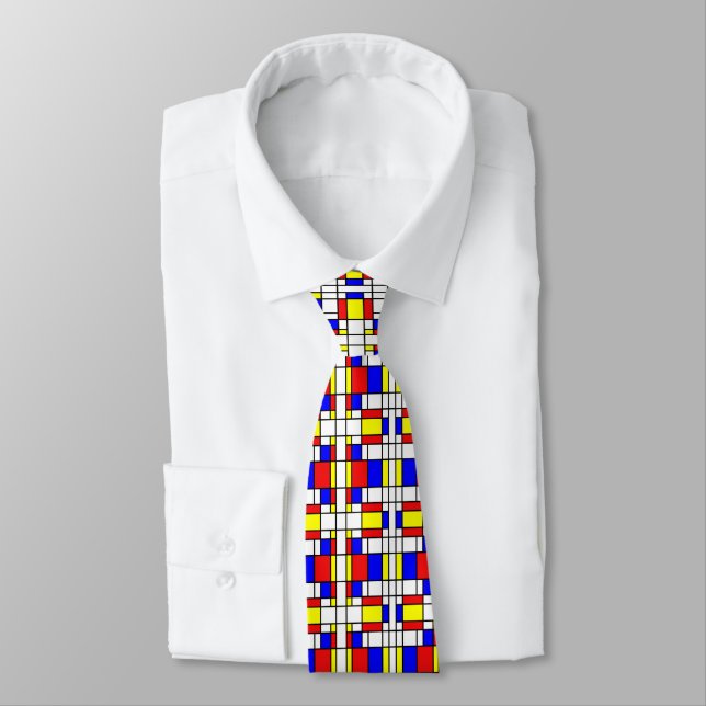 Piet Mondrian Art Stil Modern Ljusa färger Slips (Bunden)