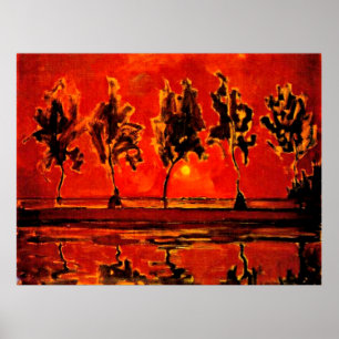 Piet Mondrian art, Träd från Geine i Moonrise Poster