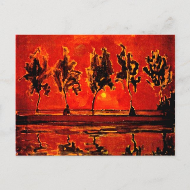 Piet Mondrian art, Träd från Geine i Moonrise Vykort (Framsida)