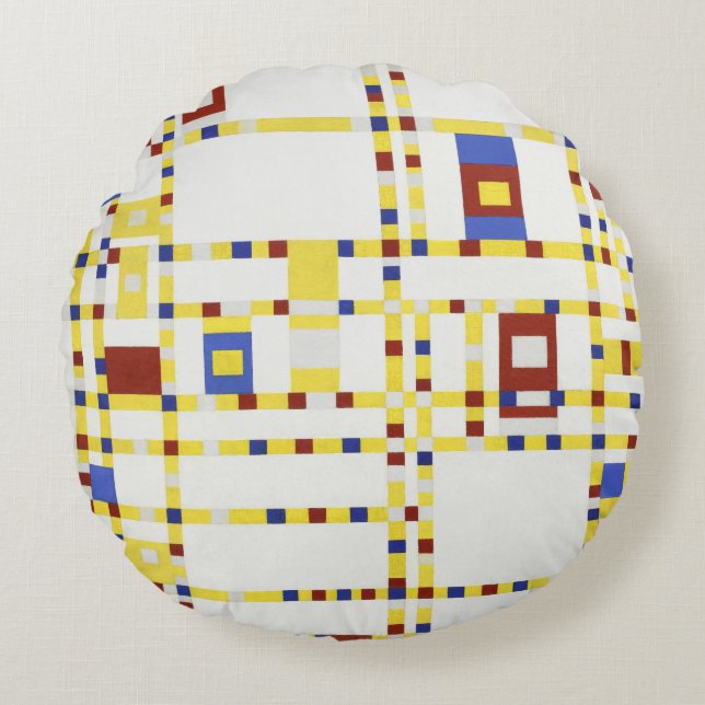 Piet Mondrian Broadway Boogie Woogie Abstrakt Kons Rund Kudde (Framsidan)