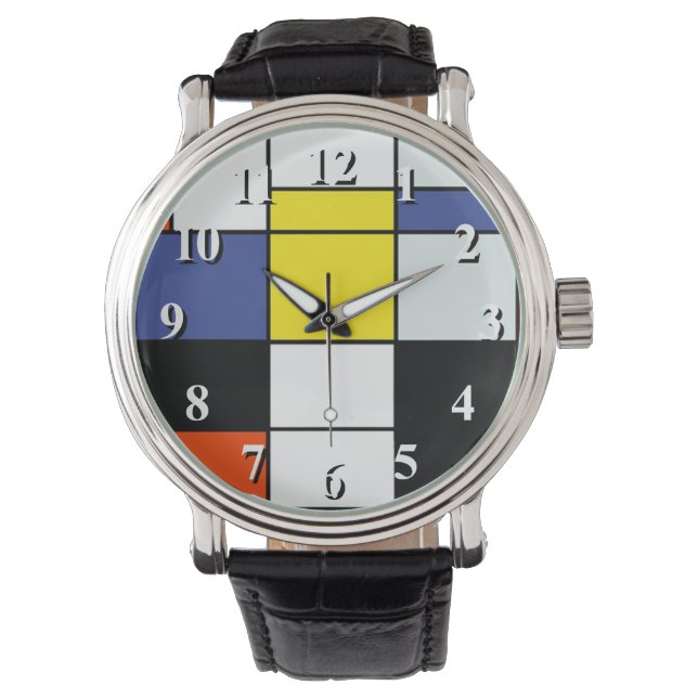 Piet Mondrian Composition A - Abstrakt Modern Art Armbandsur (Framsida)