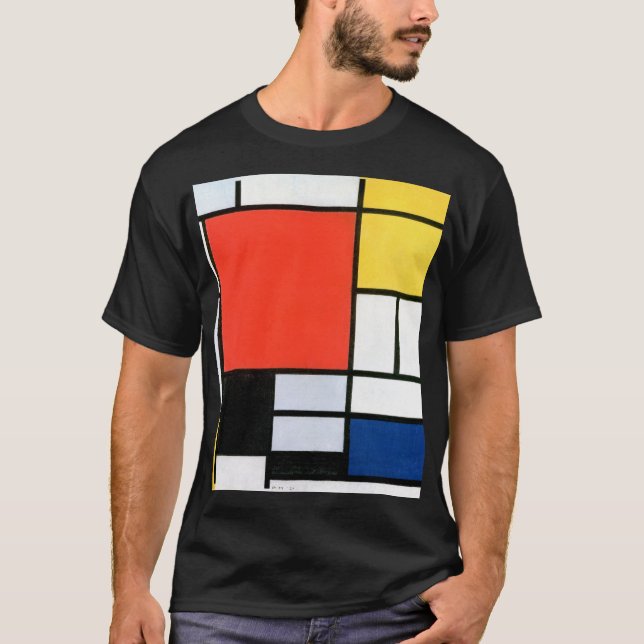 Piet Mondrian Composition Red Gult Blue Black T Shirt (Framsida)