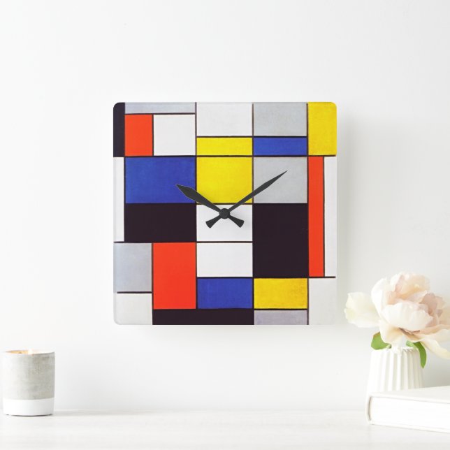 Piet Mondrian Geometrisk Grid Modern Väggklocka (Hem)