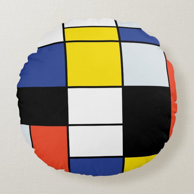 Piet Mondrian Komposition A - Abstrakt Modern Kons Rund Kudde (Framsidan)