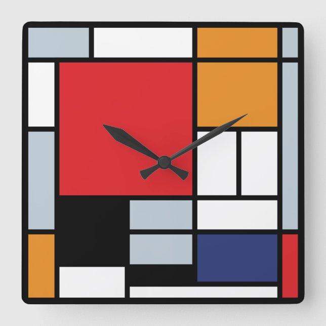 Piet Mondrian - Komposition med stort rött plan Fyrkantig Klocka (Framsida)