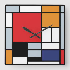 Piet Mondrian - Komposition med stort rött plan Fyrkantig Klocka