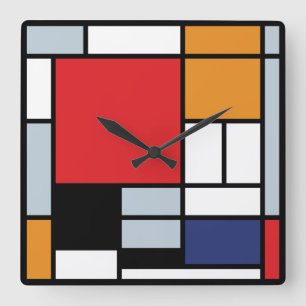 Piet Mondrian - Komposition med stort rött plan Fyrkantig Klocka