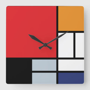Piet Mondrian - Komposition med stort rött plan Fyrkantig Klocka