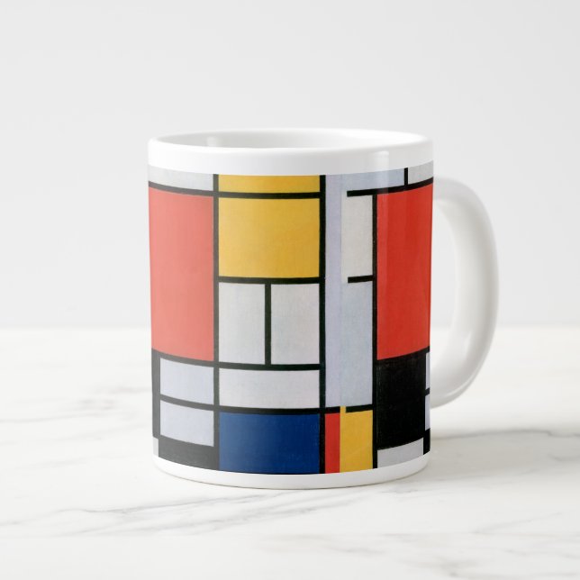 Piet Mondrian Komposition Röd Gul Blå Tryck Jumbo Mugg (Framsida höger)