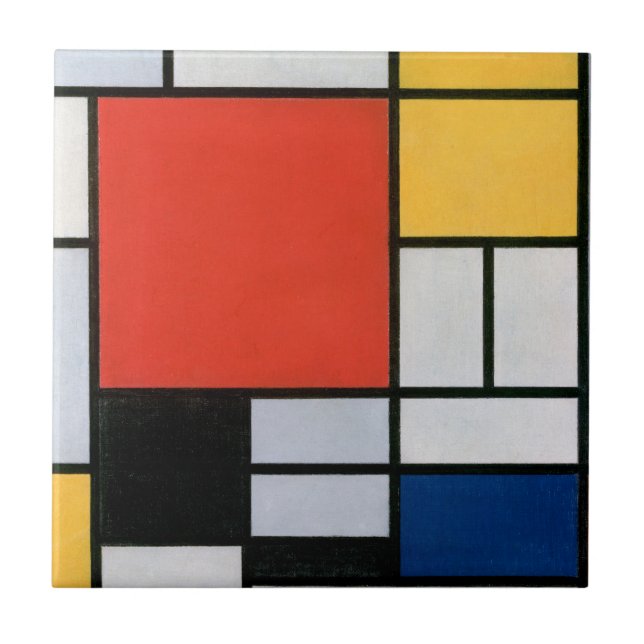 Piet Mondrian Komposition Röd Gul Blå Tryck Kakelplatta (Framsidan)