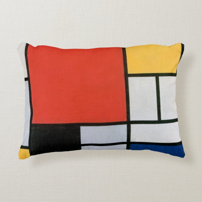 Piet Mondrian Komposition Röd Gul Blå Tryck Prydnadskudde (Framsidan)