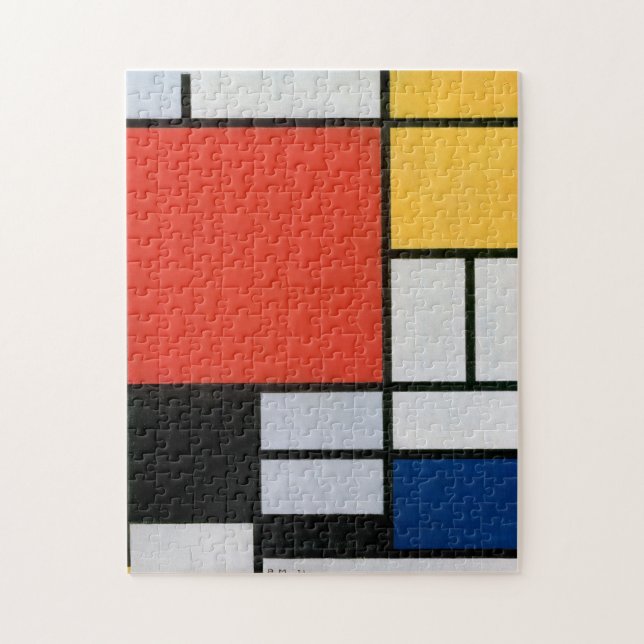 Piet Mondrian Komposition Röd Gul Blå Tryck Pussel (Vertikal)