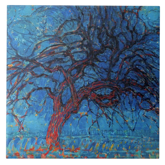 Piet Mondrian, kväll: Röda Träd Kakelplatta (Framsidan)