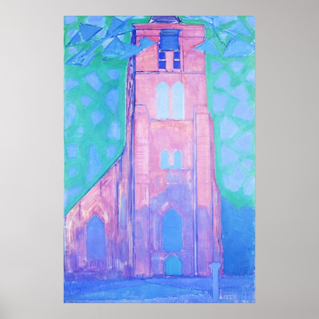 Piet Mondrian Kyrktorn i Domburg Abstrakt Konst Poster (Framsidan)