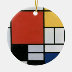 Piet Mondrian Röd Blå Gul Abstrakt Konst Julgransprydnad Keramik