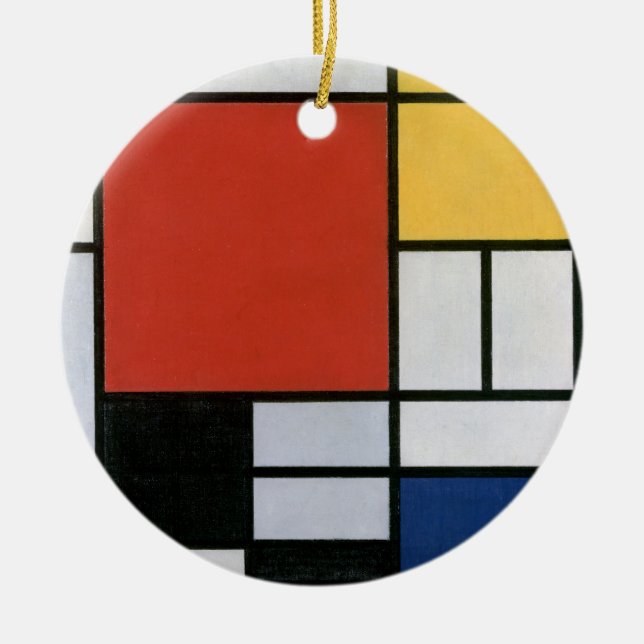 Piet Mondrian Röd Blå Gul Abstrakt Konst Julgransprydnad Keramik (Framsidan)