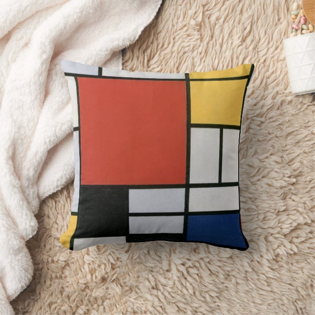 Piet Mondrian Röd Blå Gul Abstrakt Konst Kudde (Filt)