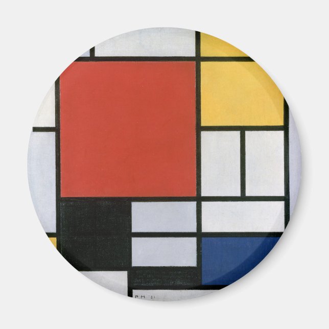 Piet Mondrian Röd Blå Gul Abstrakt Konst Magnet (Framsidan)