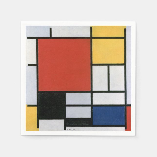 Piet Mondrian Röd Blå Gul Abstrakt Konst Pappersservett (Framsidan)