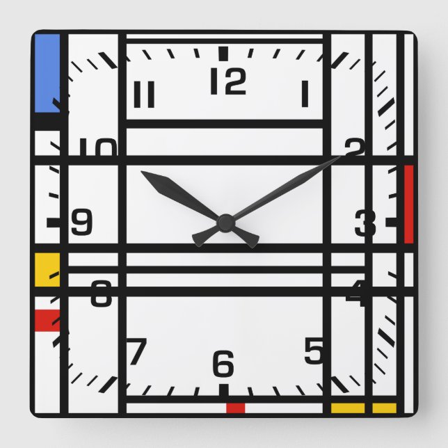 Piet Mondrian, sammansättning 10 Fyrkantig Klocka (Framsida)