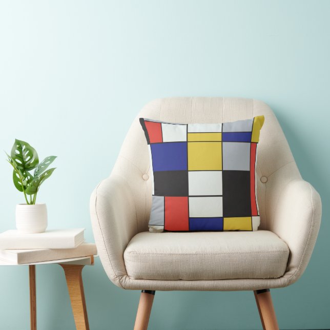 Piet Mondrian - Sammansättning av geometrisk Abstr Kudde (Stol)