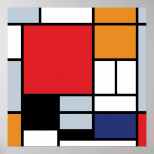 Piet Mondrian - Sammansättning med stor röd Flygpl Poster