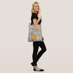 Piet Mondrian Tote Bag i Rosa och Orange Tygkasse