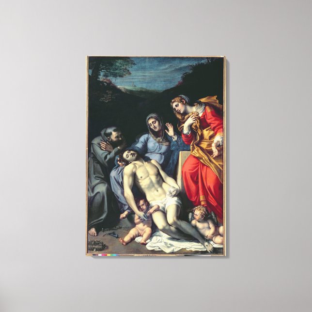 Pieta med Saint Francis och St Mary Magdalene, c.1 Canvastryck (Framsida)