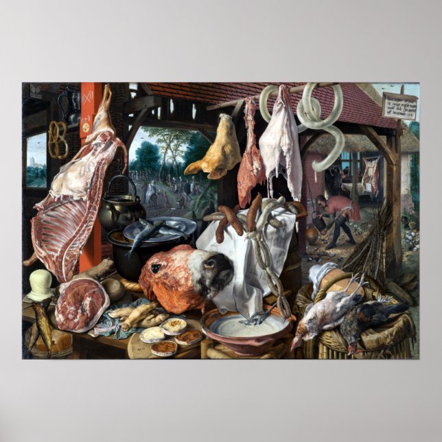 Pieter Aertsen A Kött Stall med Heligan Familj Poster (Framsidan)