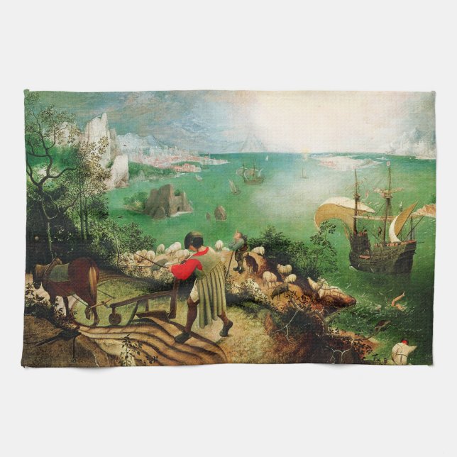 Pieter Bruegel landskap med nedgången av Icarus Kökshandduk (Horisontell)