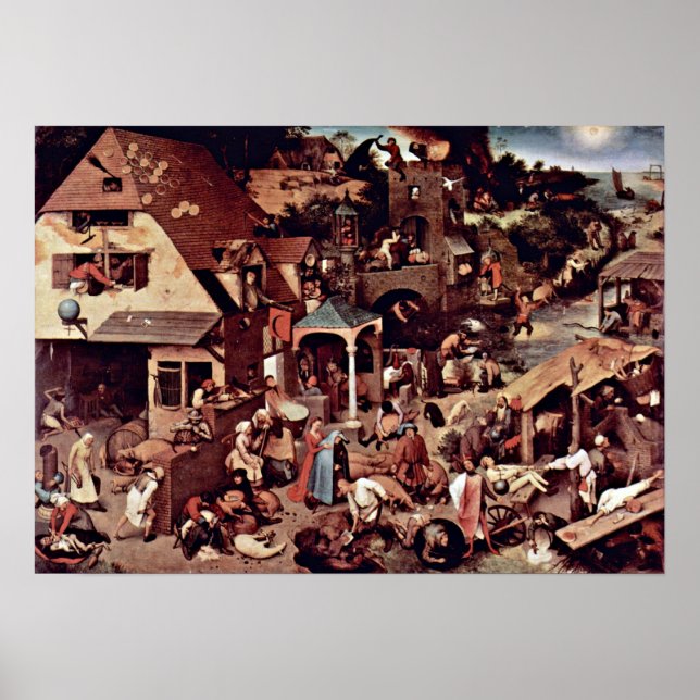 Pieter Bruegel the Elder - Nederländska ordspråk Poster (Framsidan)