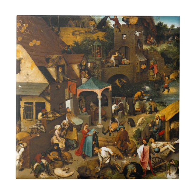 Pieter Bruegel the Elder - The Dutch Proverbs Kakelplatta (Framsidan)
