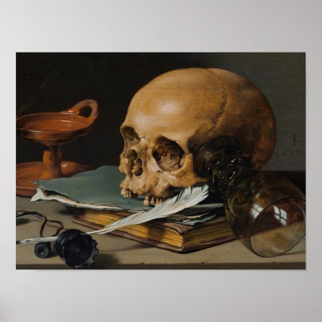 Pieter Claesz: Fortfarande liv med Skull Poster (Framsidan)