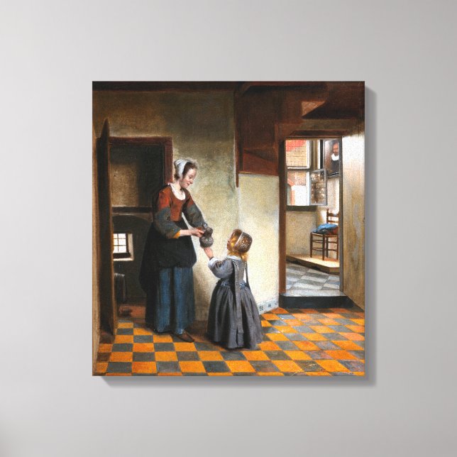 Pieter de Hooch A Woman med barn i ett Pantry Canvastryck (Framsida)