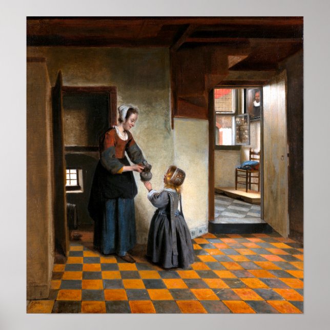 Pieter de Hooch A Woman med barn i ett Pantry Poster (Framsidan)