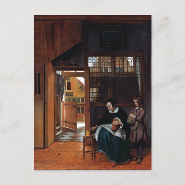 Pieter de Hooch A Woman preparerar bröd och smör Vykort (Framsida)