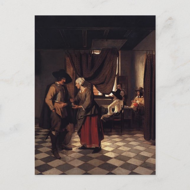 Pieter de Hooch- Betalande av Värdinna Vykort (Framsida)