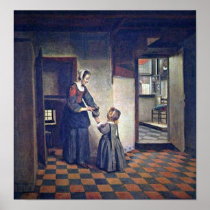 Pieter de Hooch - En kvinna med barn i Pantry Poster
