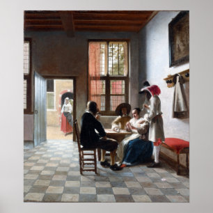 Pieter de Hooch Kort spelare i ett Sunlit rum Poster