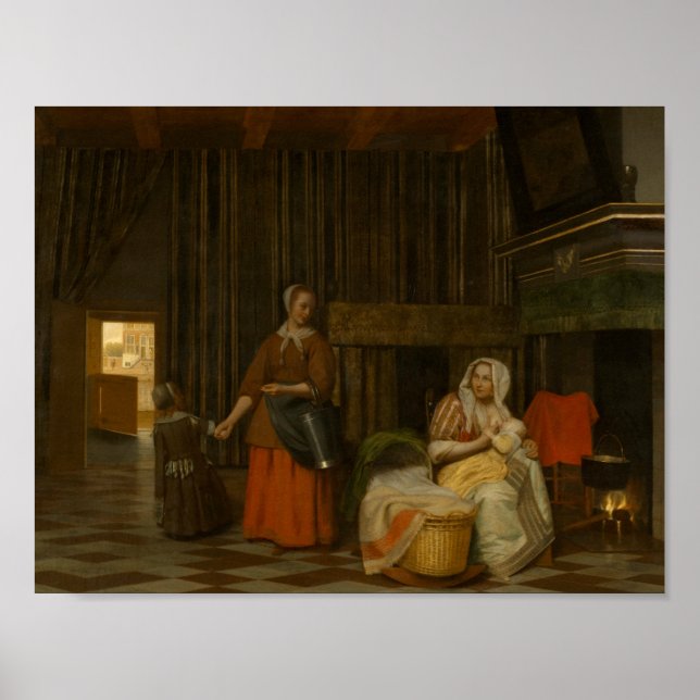 Pieter de Hooch - Kvinnor och barn Poster (Framsidan)