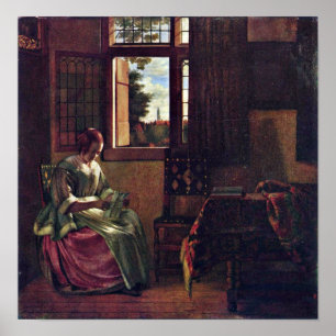 Pieter de Hooch - Woman Reading a Brev Poster