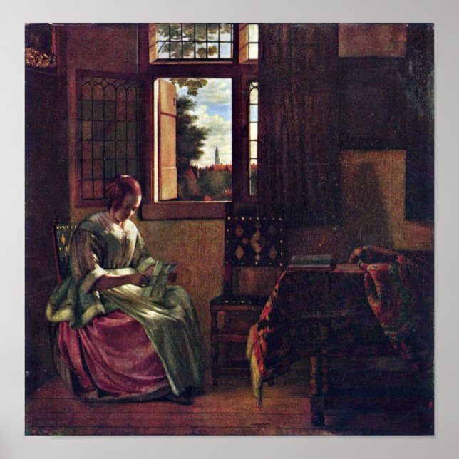 Pieter de Hooch - Woman Reading a Brev Poster (Framsidan)