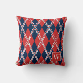 Piff Daisy Argyle – Röd Vit & Marinblå Monogram Kudde