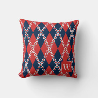 Piff Daisy Argyle – Röd Vit & Marinblå Monogram Kudde