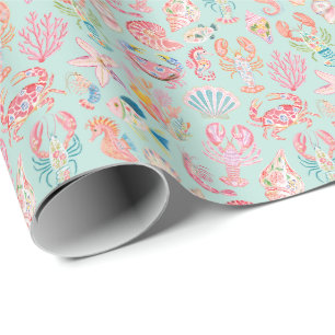 Piffa blomstermönster med havsdjur presentpapper