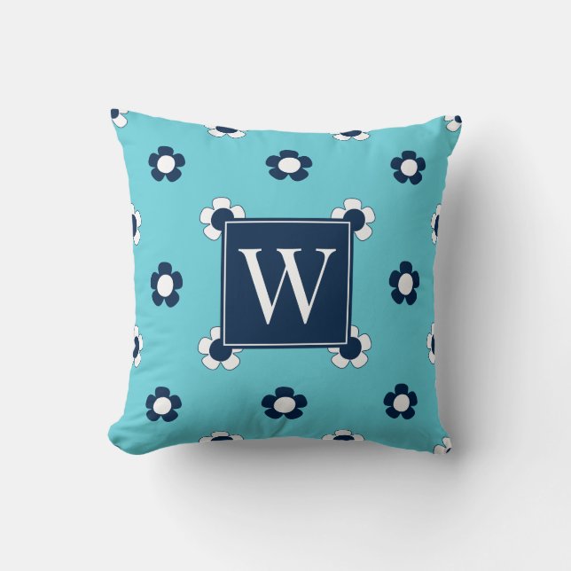 Piffa Daisifält – Turkos & Marin Monogram Kudde (Framsida)