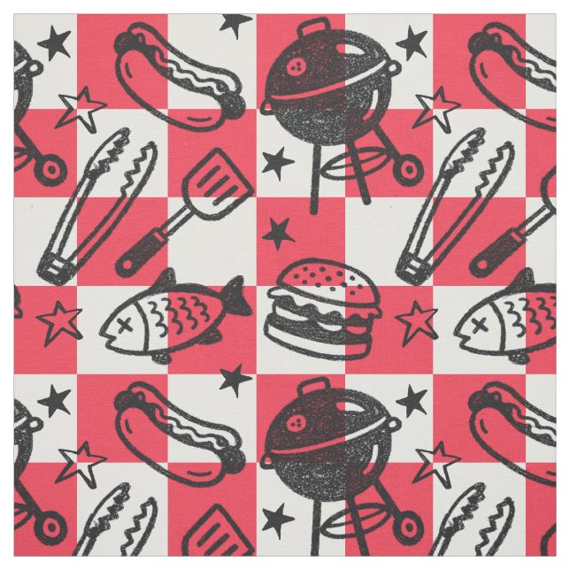 Piffad pappa grillar schackbräde - Röd & Svart Tyg (Provkarta)