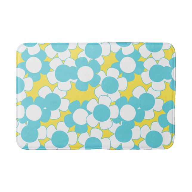 Piffig Daisy Bloom – Gul & Turkos Badrumsmatta (Framsidan)