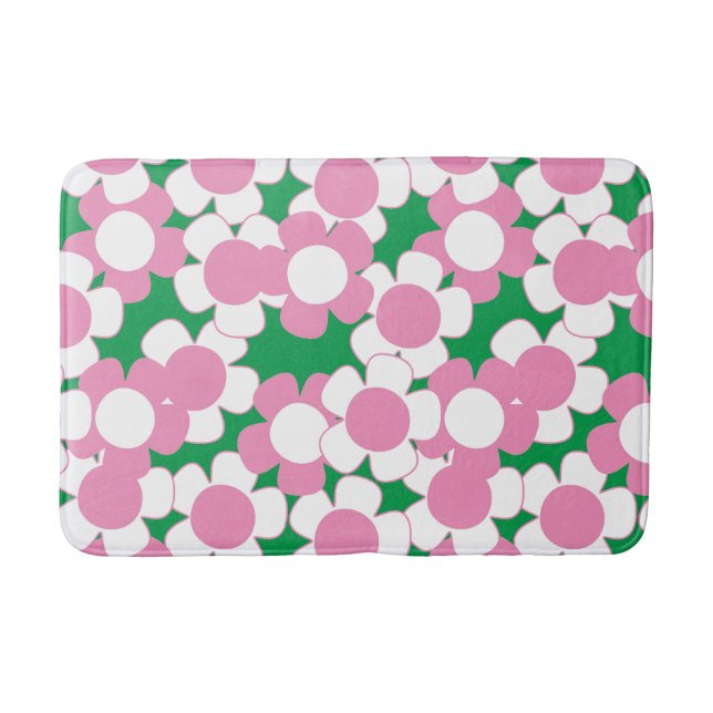 Piffig Daisy Bloom – Rosa & Grön Badrumsmatta (Framsidan)